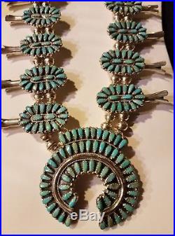 Vtg Native American Sterling Ida Hobbs Turquoise Squash Blossom Necklace Wow