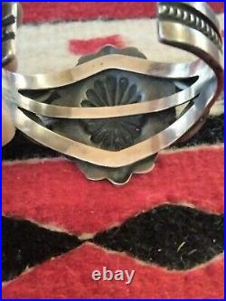 Vtg. Native American Sterling Silver Turquoise & Coral Bracelet 72.9 Gr. Signed