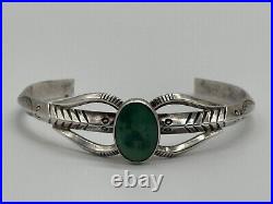 Vtg Native American Sterling Silver Turquoise Stamped Carinated Cuff Bracelet