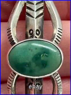 Vtg Native American Sterling Silver Turquoise Stamped Carinated Cuff Bracelet