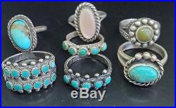 Vtg Native American TURQUOISE Sterling Silver Rings (7)