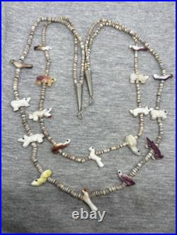 Vtg Native American Two Strand Stone Birds Animals Fetish 23.75 Beaded Necklace