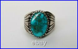 Vtg Native American Zuni/Navajo Sterling Silver Turquoise Mens Ring Size 10.5