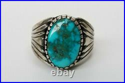 Vtg Native American Zuni/Navajo Sterling Silver Turquoise Mens Ring Size 10.5