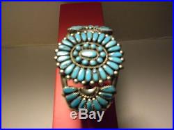 Vtg. Native American Zuni Silver & Turquise Needlepoint Bracelet