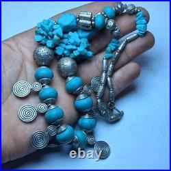 Vtg Native American beautiful Bead Turquoise silver Necklace unisex