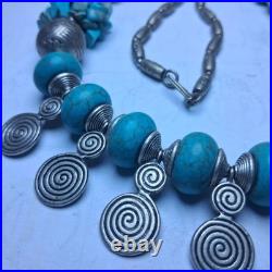 Vtg Native American beautiful Bead Turquoise silver Necklace unisex