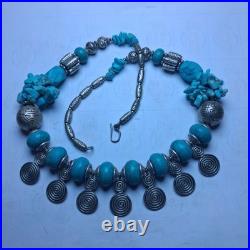 Vtg Native American beautiful Bead Turquoise silver Necklace unisex