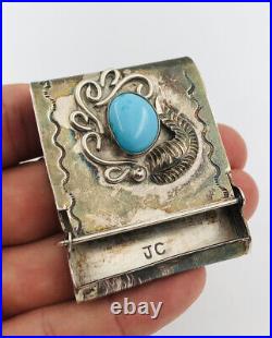 Vtg Navajo Native American Sterling Silver & Turquoise Cigarette Match Box Case