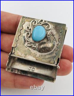 Vtg Navajo Native American Sterling Silver & Turquoise Cigarette Match Box Case