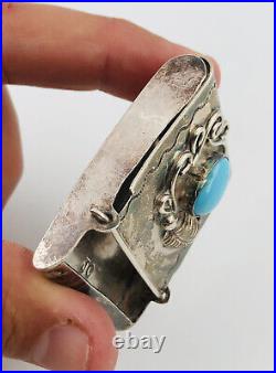 Vtg Navajo Native American Sterling Silver & Turquoise Cigarette Match Box Case