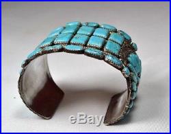 Vtg Navajo Signed Y Yazzie Sterling Silver Huge Cuff Bracelet 68 Turquoise