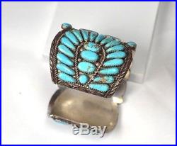 Vtg Navajo Signed Y Yazzie Sterling Silver Huge Cuff Bracelet 68 Turquoise