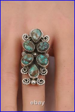 Vtg Navajo Six-Stone Bisbee Turquoise Ring 925 Sterling Silver Stamped Size 9