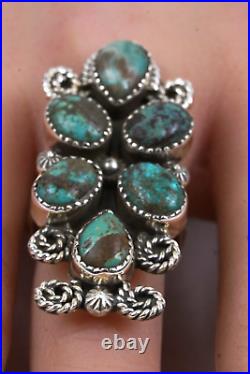 Vtg Navajo Six-Stone Bisbee Turquoise Ring 925 Sterling Silver Stamped Size 9