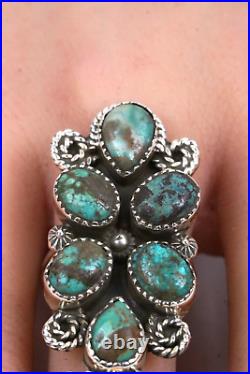 Vtg Navajo Six-Stone Bisbee Turquoise Ring 925 Sterling Silver Stamped Size 9