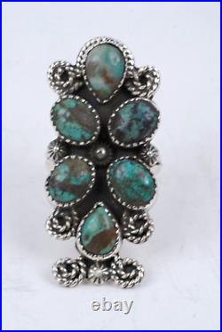 Vtg Navajo Six-Stone Bisbee Turquoise Ring 925 Sterling Silver Stamped Size 9
