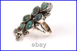 Vtg Navajo Six-Stone Bisbee Turquoise Ring 925 Sterling Silver Stamped Size 9