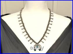 Vtg Navajo Squash Blossom Necklace Sterling Silver Turquoise Naja 1940-1960s 24