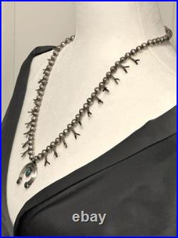 Vtg Navajo Squash Blossom Necklace Sterling Silver Turquoise Naja 1940-1960s 24