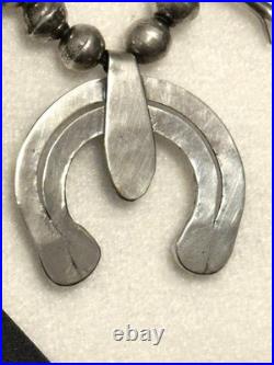 Vtg Navajo Squash Blossom Necklace Sterling Silver Turquoise Naja 1940-1960s 24