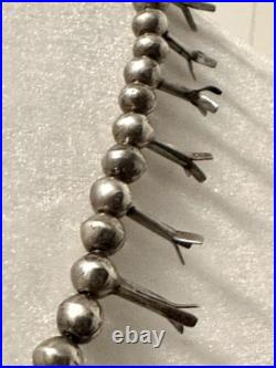 Vtg Navajo Squash Blossom Necklace Sterling Silver Turquoise Naja 1940-1960s 24