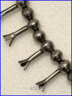 Vtg Navajo Squash Blossom Necklace Sterling Silver Turquoise Naja 1940-1960s 24