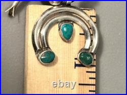 Vtg Navajo Squash Blossom Necklace Sterling Silver Turquoise Naja 1940-1960s 24