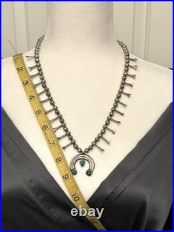 Vtg Navajo Squash Blossom Necklace Sterling Silver Turquoise Naja 1940-1960s 24