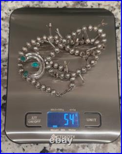 Vtg Navajo Squash Blossom Necklace Sterling Silver Turquoise Naja 1940-1960s 24