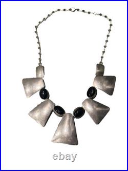 Vtg Navajo Sterling Silver & Black Onyx Modernist 18Bib Neclace 64g Vtg Navajo Sterling Silver & Black Onyx Modernist 18Bib Neclace 64g