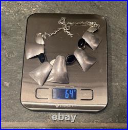 Vtg Navajo Sterling Silver & Black Onyx Modernist 18Bib Neclace 64g Vtg Navajo Sterling Silver & Black Onyx Modernist 18Bib Neclace 64g