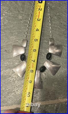 Vtg Navajo Sterling Silver & Black Onyx Modernist 18Bib Neclace 64g