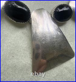 Vtg Navajo Sterling Silver & Black Onyx Modernist 18Bib Neclace 64g