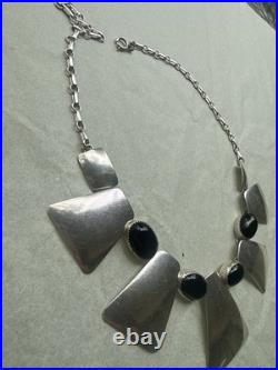 Vtg Navajo Sterling Silver & Black Onyx Modernist 18Bib Neclace 64g