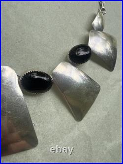 Vtg Navajo Sterling Silver & Black Onyx Modernist 18Bib Neclace 64g