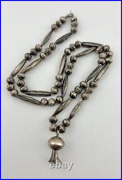Vtg Navajo Sterling Silver Pearl Bench Bead Blossom Pendant Necklace 26 24.2g