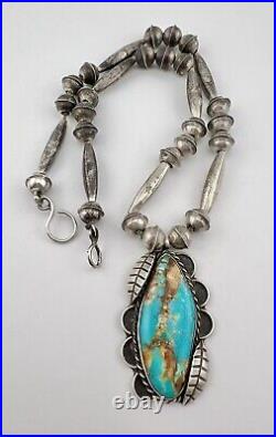 Vtg Navajo Sterling Silver Royston Turquoise Bench Bead Pendant Necklace 17