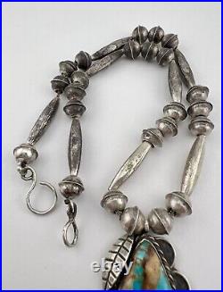 Vtg Navajo Sterling Silver Royston Turquoise Bench Bead Pendant Necklace 17