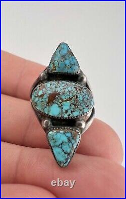 Vtg Navajo Sterling Silver Spiderweb Red Mountain Turquoise Ring