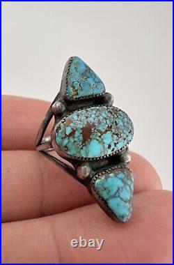 Vtg Navajo Sterling Silver Spiderweb Red Mountain Turquoise Ring