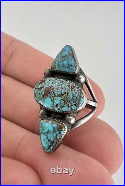 Vtg Navajo Sterling Silver Spiderweb Red Mountain Turquoise Ring