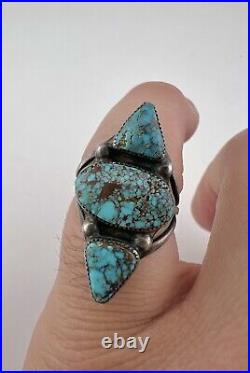 Vtg Navajo Sterling Silver Spiderweb Red Mountain Turquoise Ring