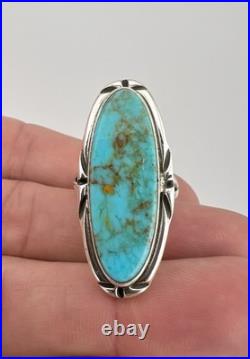 Vtg Navajo Sterling Silver Webbed Kingman Turquoise Stamped Large Ring 1.5