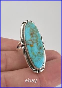 Vtg Navajo Sterling Silver Webbed Kingman Turquoise Stamped Large Ring 1.5