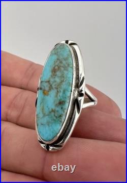Vtg Navajo Sterling Silver Webbed Kingman Turquoise Stamped Large Ring 1.5