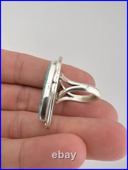 Vtg Navajo Sterling Silver Webbed Kingman Turquoise Stamped Large Ring 1.5