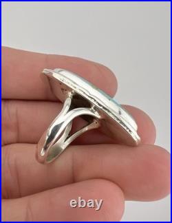 Vtg Navajo Sterling Silver Webbed Kingman Turquoise Stamped Large Ring 1.5