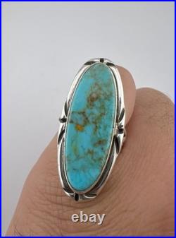 Vtg Navajo Sterling Silver Webbed Kingman Turquoise Stamped Large Ring 1.5