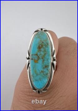 Vtg Navajo Sterling Silver Webbed Kingman Turquoise Stamped Large Ring 1.5